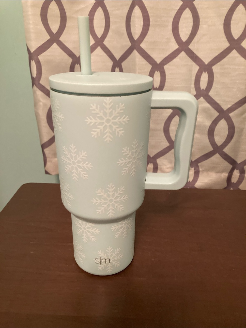 Simple Modern Light Blue Snowflake Travel Mug with Handle 30 oz